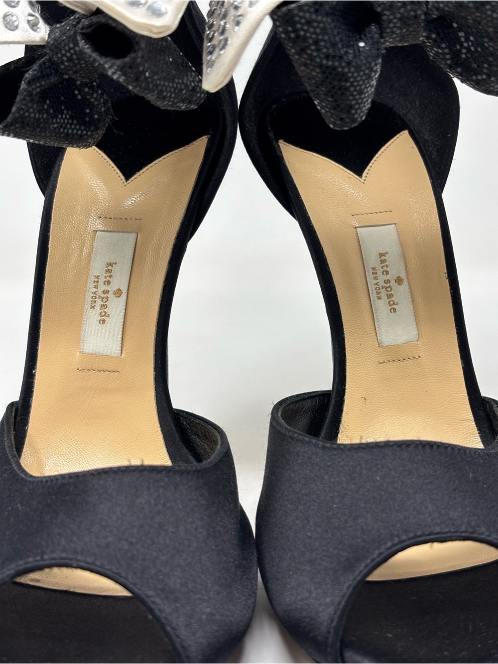 Kate Spade New York Black Tie Tuxedo Satin Colorblock Heels Size 10 - Picture 6 of 16